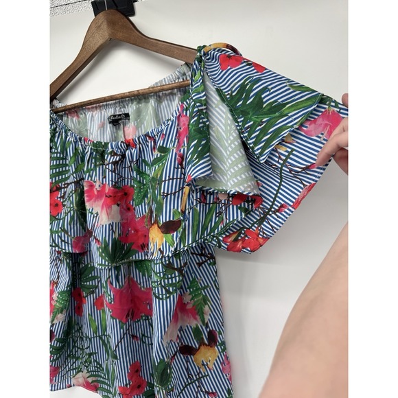 Charlie B Tropical Blouse Vacation Ruffle Resort Holiday Hawaii Cruise Summer XL - Picture 5 of 8